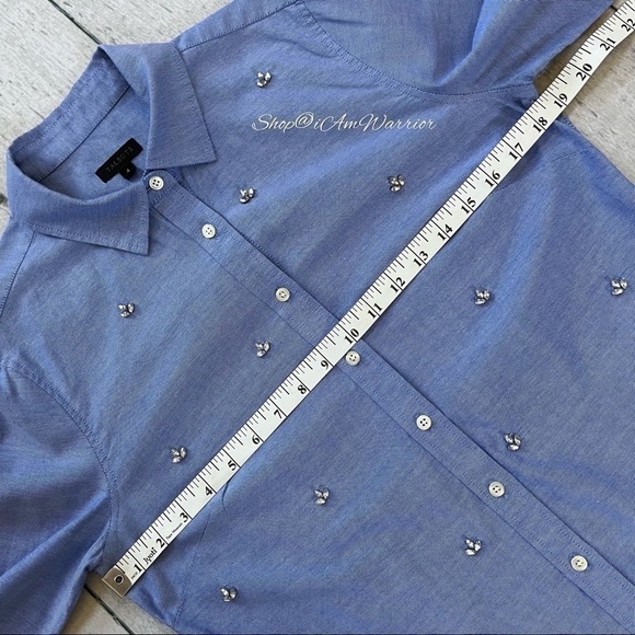 Talbots hand applied fleur rhinestone embellished chambray top *shop@iamwarrior - Picture 6 of 9